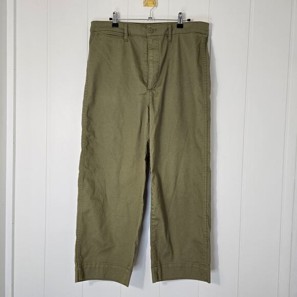 Quince Wide Leg Crop Pants Olive Green Army Green EUC Size 32 - Picture 1 of 10